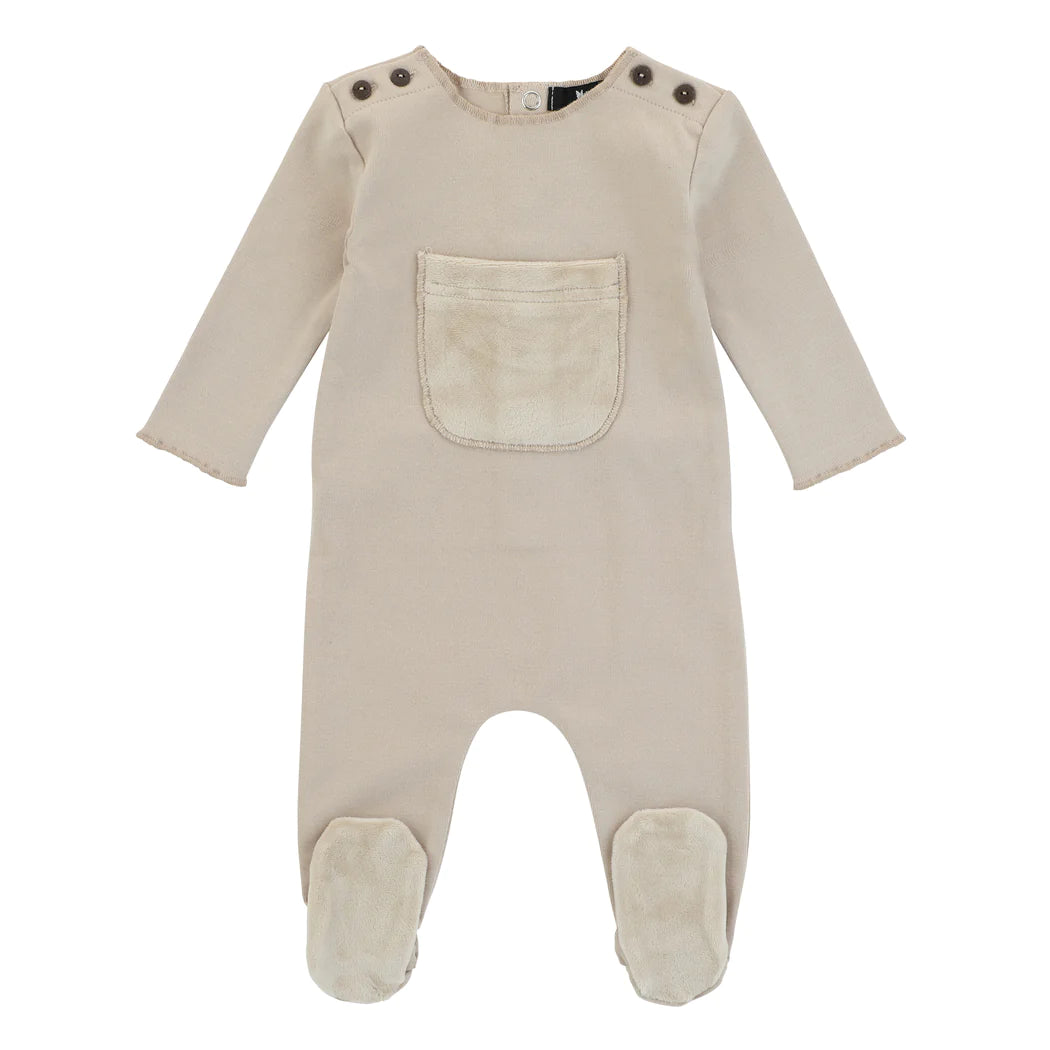 Mema Knits Squirrel Print Footie + Beanie - Winter White