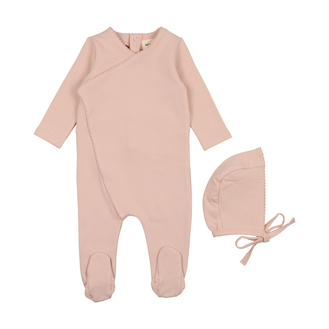 Picot edge footie and bonnet - Old rose
