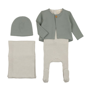 Striped footie with cardigan layette set - Powder blue