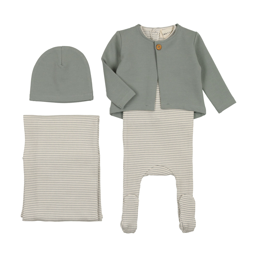 Striped footie with cardigan layette set - Powder blue