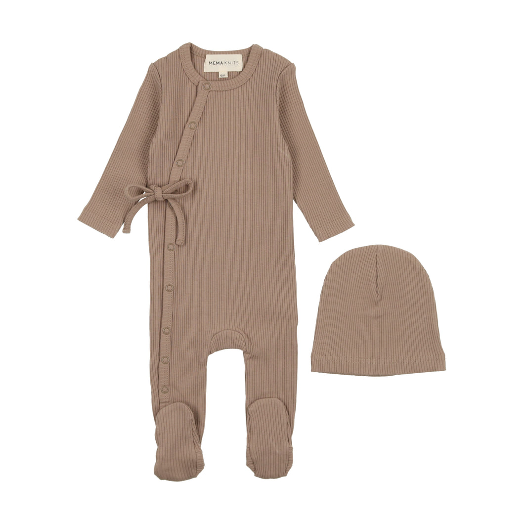 Rib wrap footie and beanie - Mink