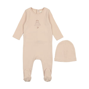 Doll footie and beanie - pink tint/cream