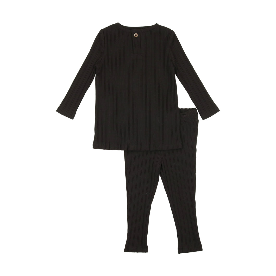Scalloped ribbed baby boy set - Anthracite