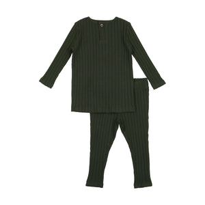 Scalloped ribbed baby boy set - Smokey olive
