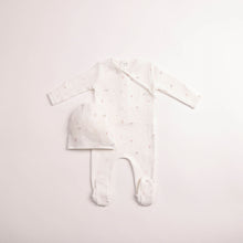 Load image into Gallery viewer, All things baby printed footie and bonnet - Chalk white girls
