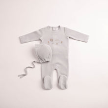 Load image into Gallery viewer, All things baby velour footie and bonnet - Dusty blue
