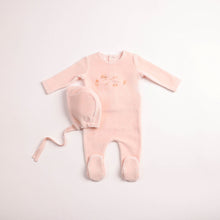 Load image into Gallery viewer, All things baby velour footie and bonnet - Sand pink

