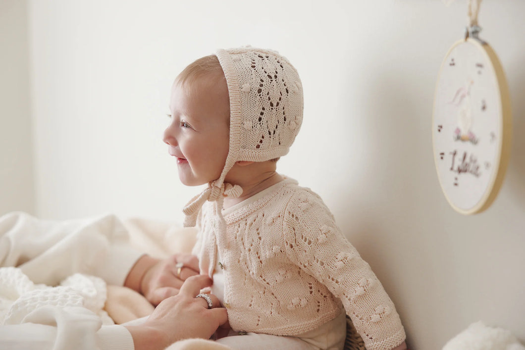 Popcorn weave cardigan set - Petal