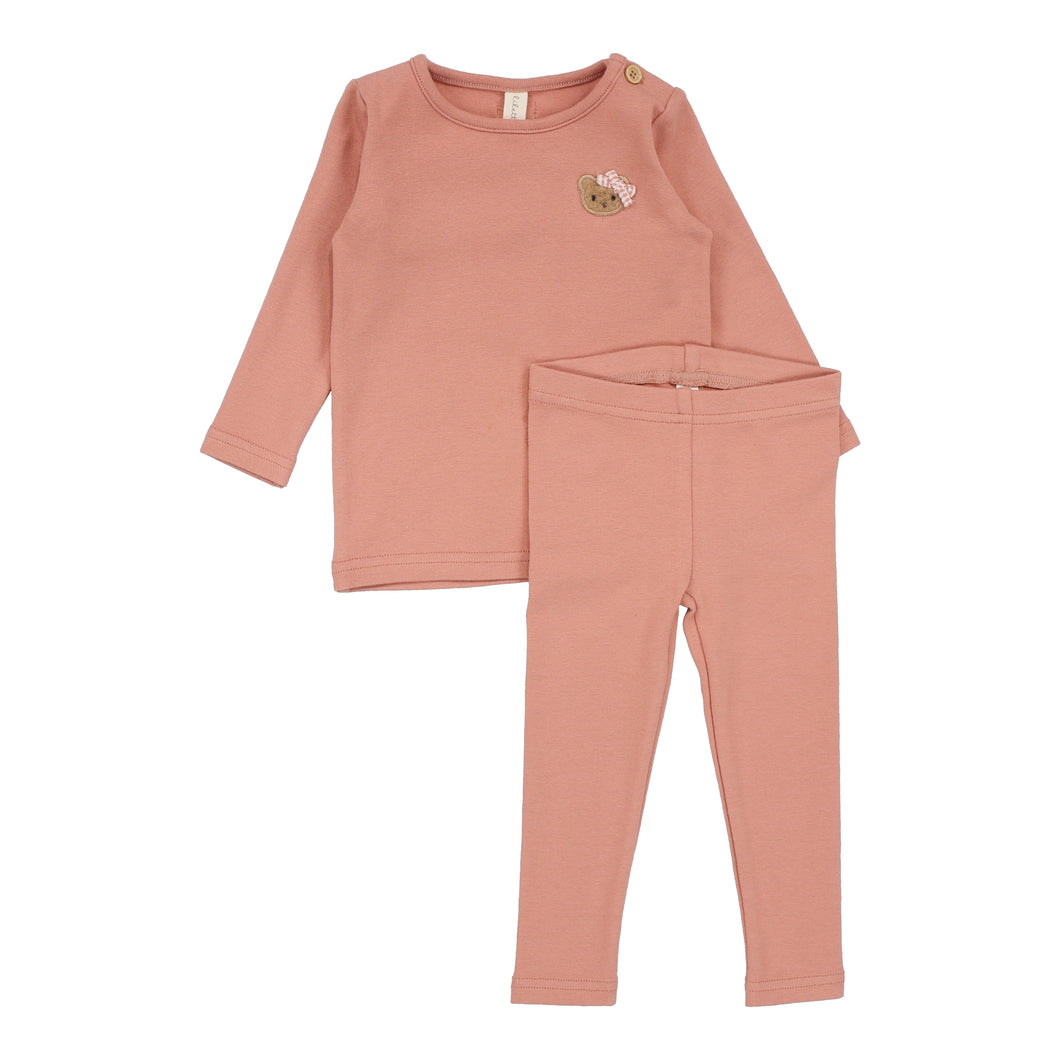 Bear applique 2 pc set - Deep pink