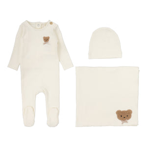 Bear applique layette set - Cream