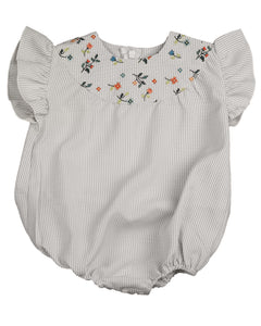 Embroidered round yoke romper - Light blue BBB514