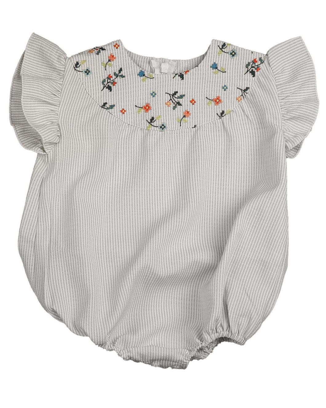 Embroidered round yoke romper - Light blue BBB514