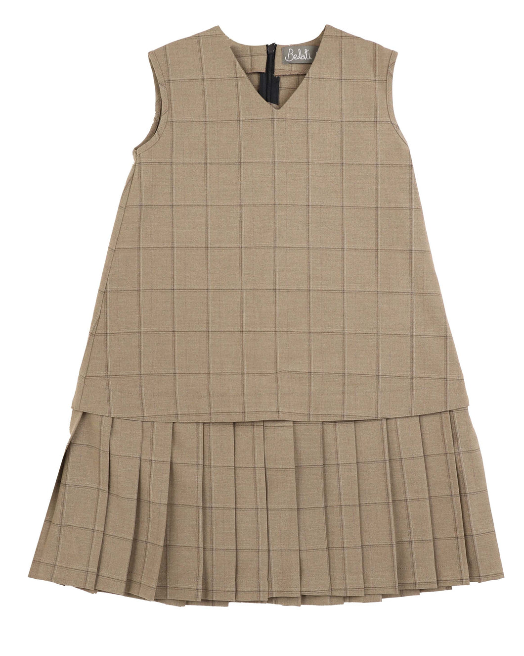 Drop waist pleated pinafore - Taupe BDR430