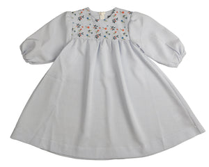 Embroidered round yoke dress with rick rack trims - Light blue BDR533