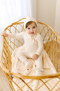 Organic ditsy pointelle layette set - cream shadow
