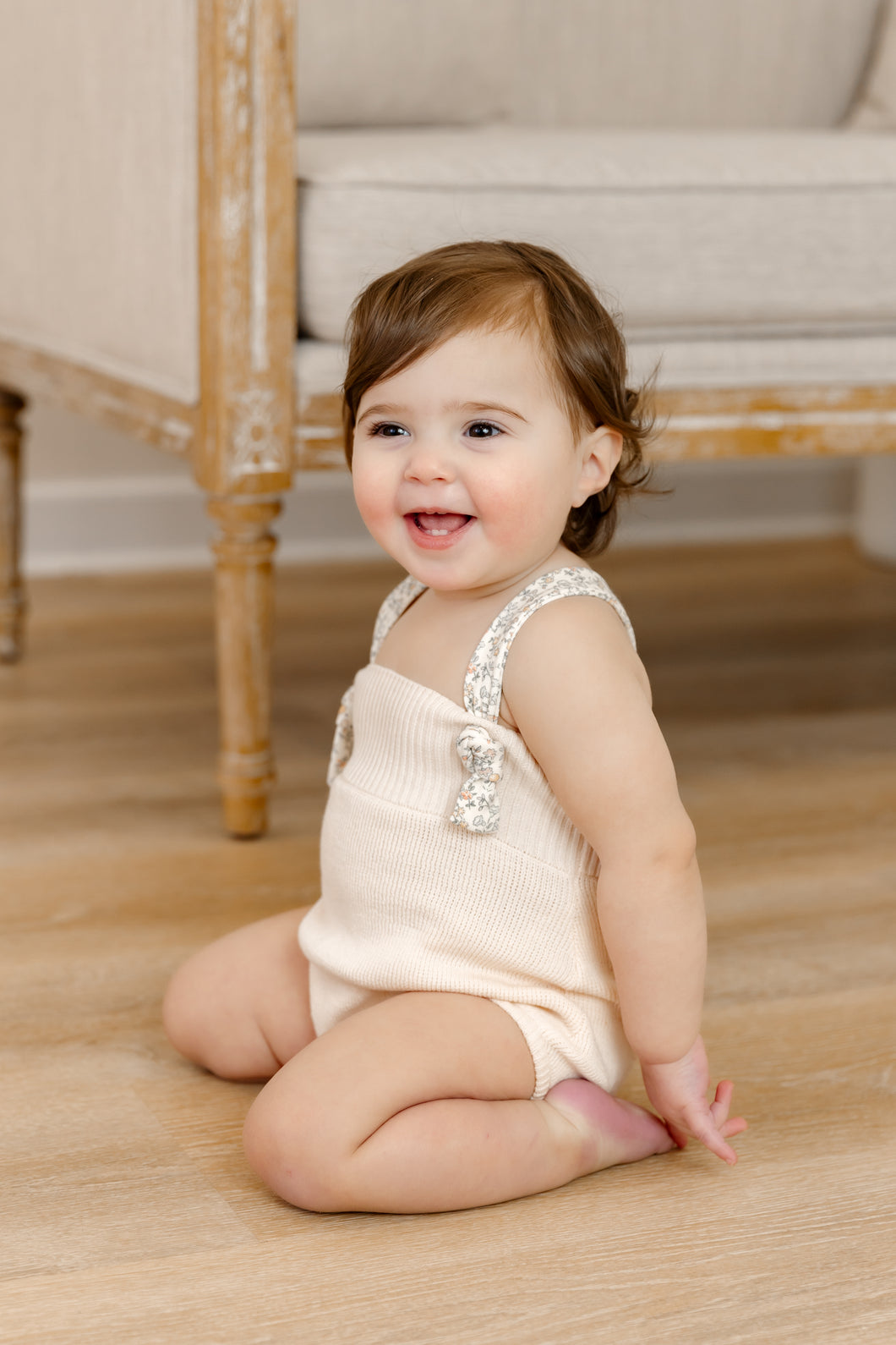 Organic ditsy romper - champagne pink