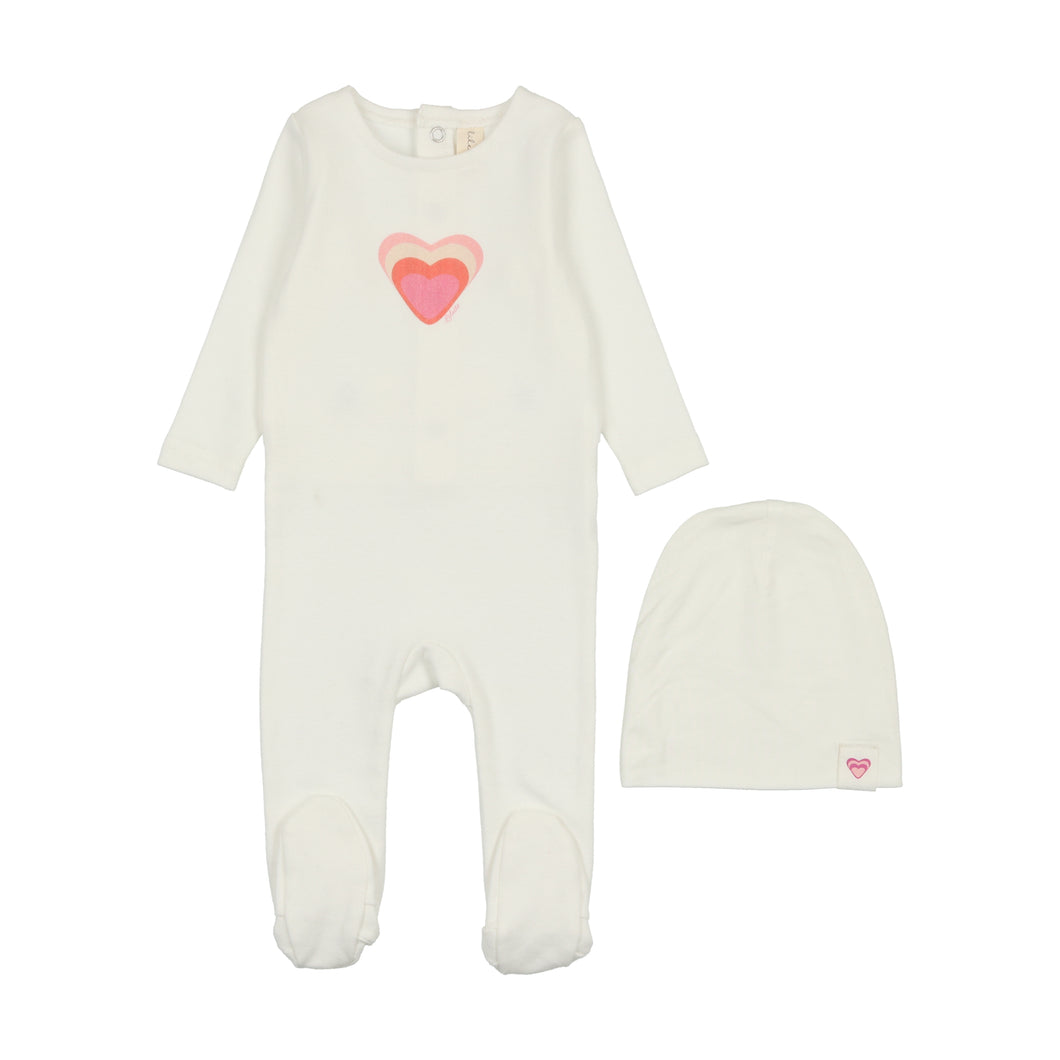 Big graphic heart footie set - Winter white