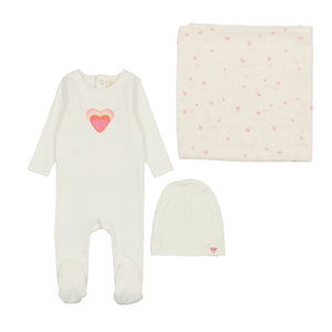 Big graphic heart layette set - Winter white