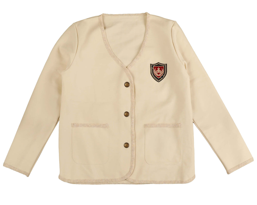Jersey emblem collarless jacket - Cream BJ1442