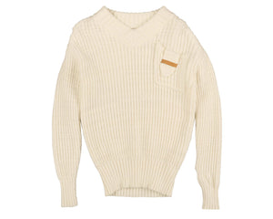 Pocket flap detail V neck knit - Cream BKN490