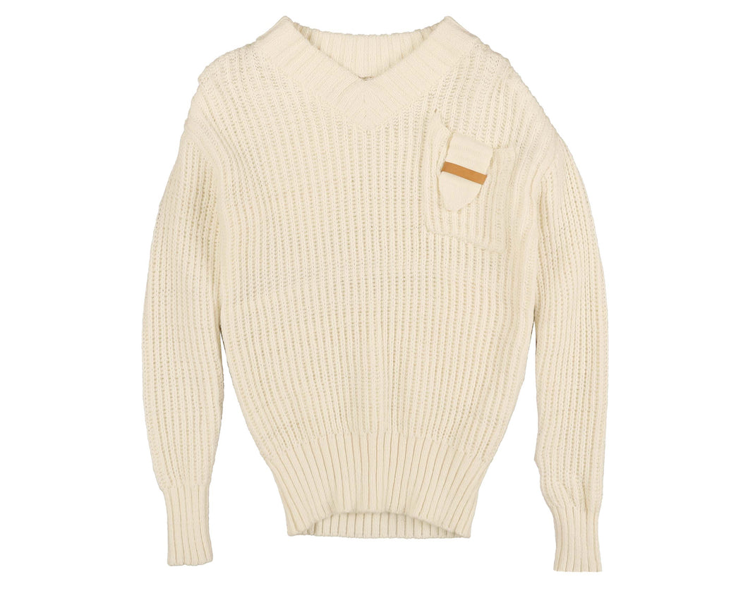 Pocket flap detail V neck knit - Cream BKN490