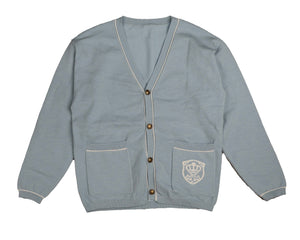 Slub cardigan with contrast binding and embroidered emblem -Powder blue BKN551