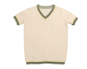 Textured v-neck knit with triple color trim detail - Green BKN555