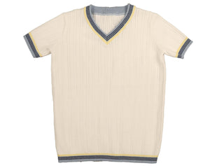 Textured v-neck knit with triple color trim detail - Light blue BKN555