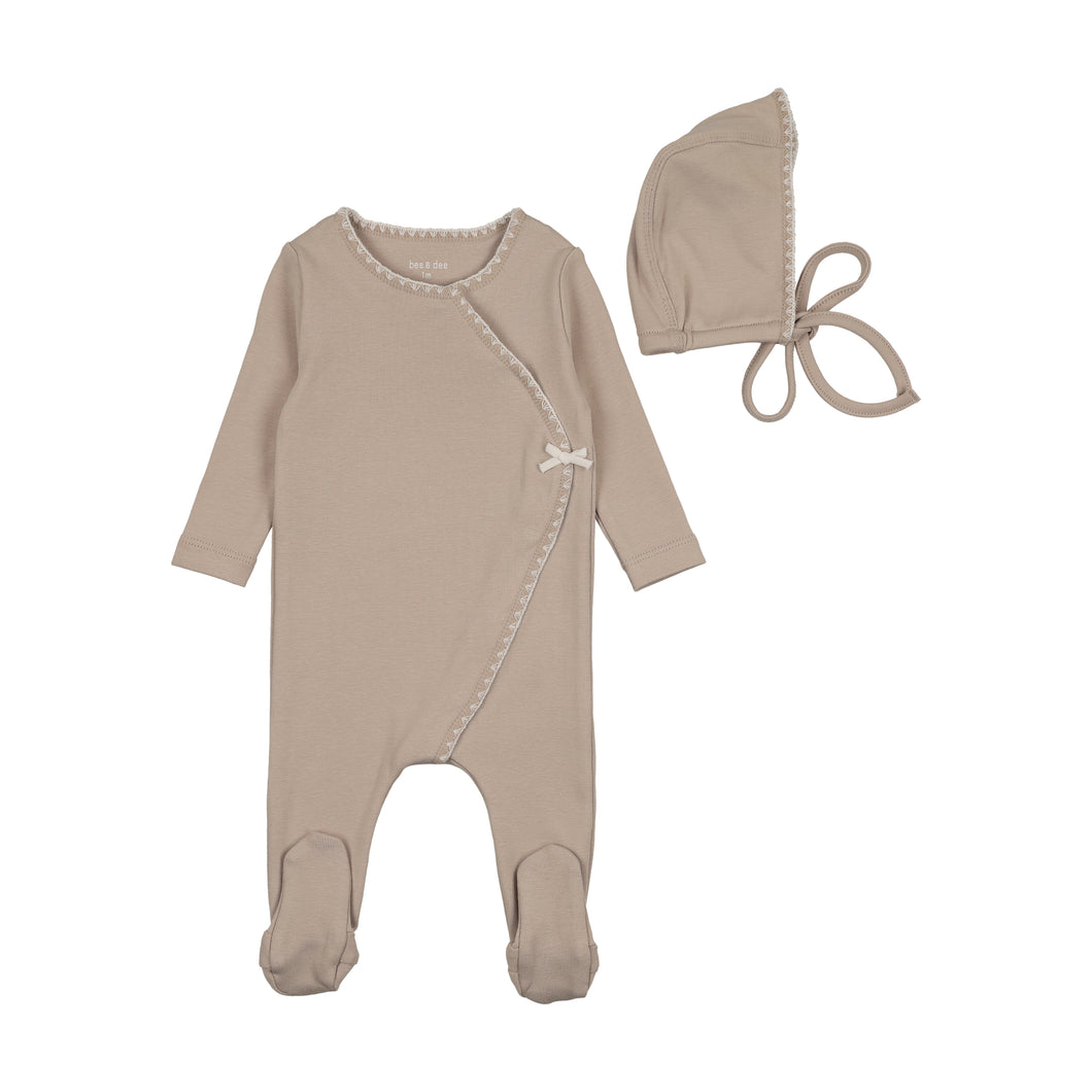 Beau bow footie and bonnet - oat