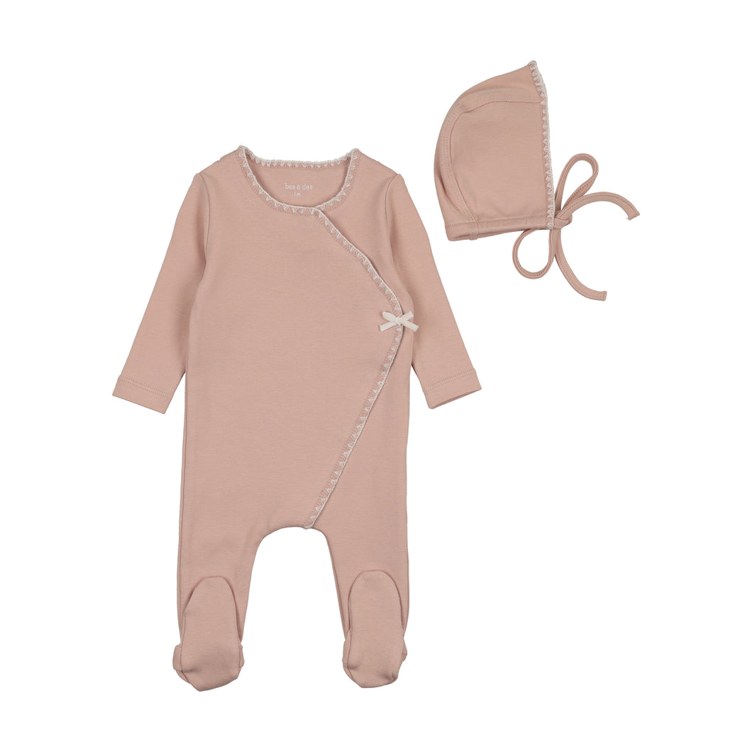 Beau bow footie and bonnet - rose dust