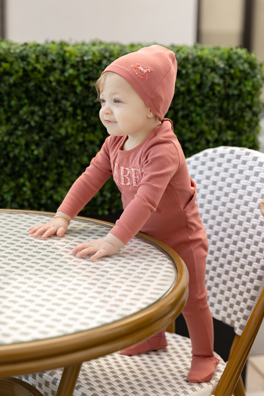 Bebe ditsy footie and beanie - petal