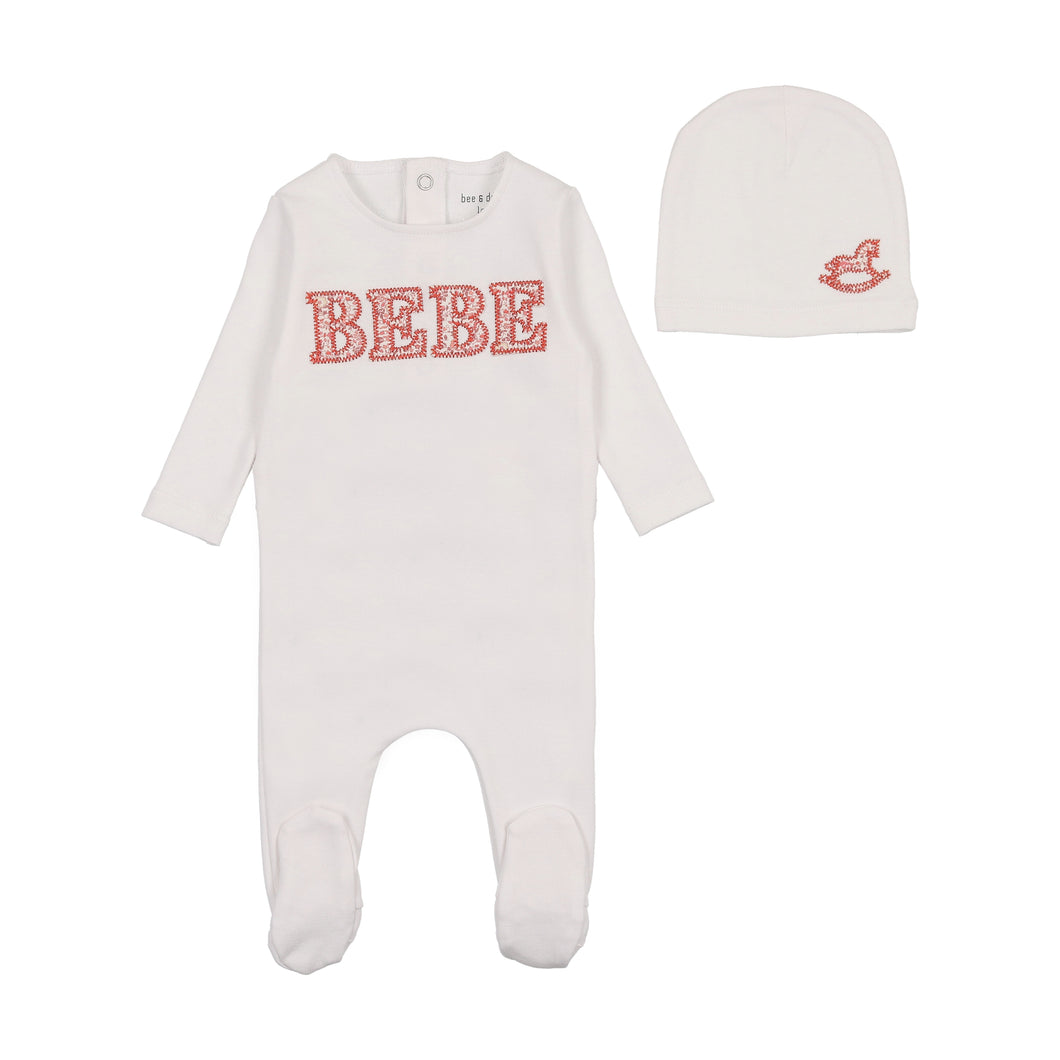 Bebe ditsy footie and beanie - arctic white girls