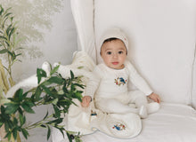Load image into Gallery viewer, Bird &amp; Branch Footie &amp; Hat Set - Ivory and blue
