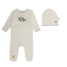 Load image into Gallery viewer, Bird &amp; Branch Footie &amp; Hat Set - Ivory and blue
