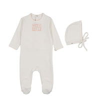 Load image into Gallery viewer, Bliss bebe footie and hat set - Ivory and pink
