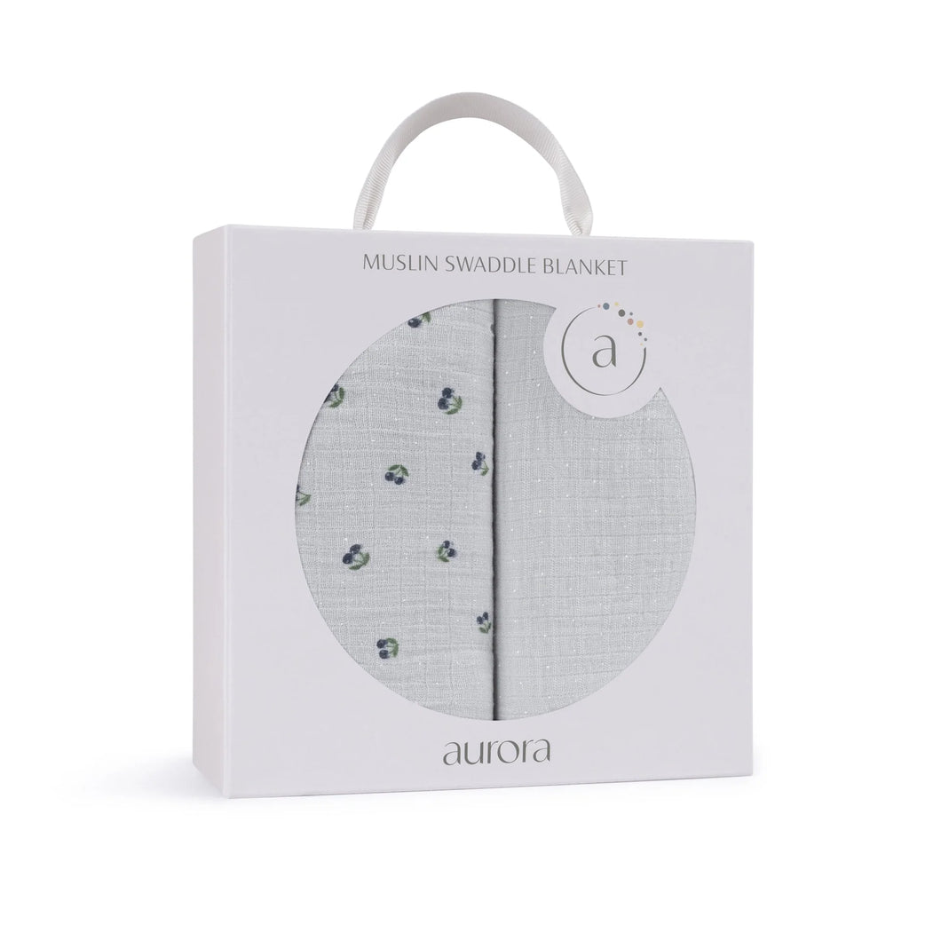 2 Pack Cherry Print Collection - Muslin Swaddle - Blue