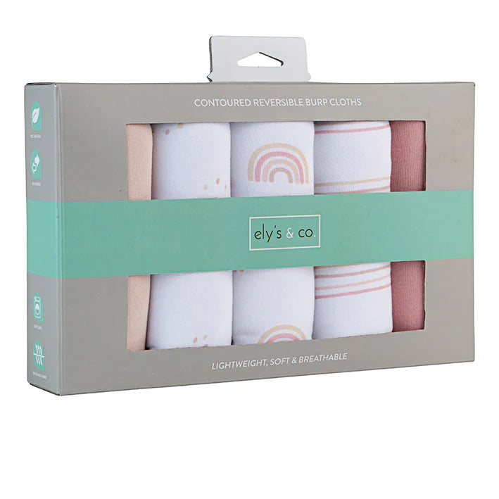 5-pack rainbow reversible burp cloths - Dusty pink rainbow