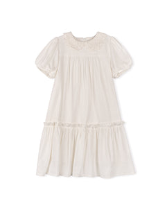 Crochet collar tiered dress - Ivory