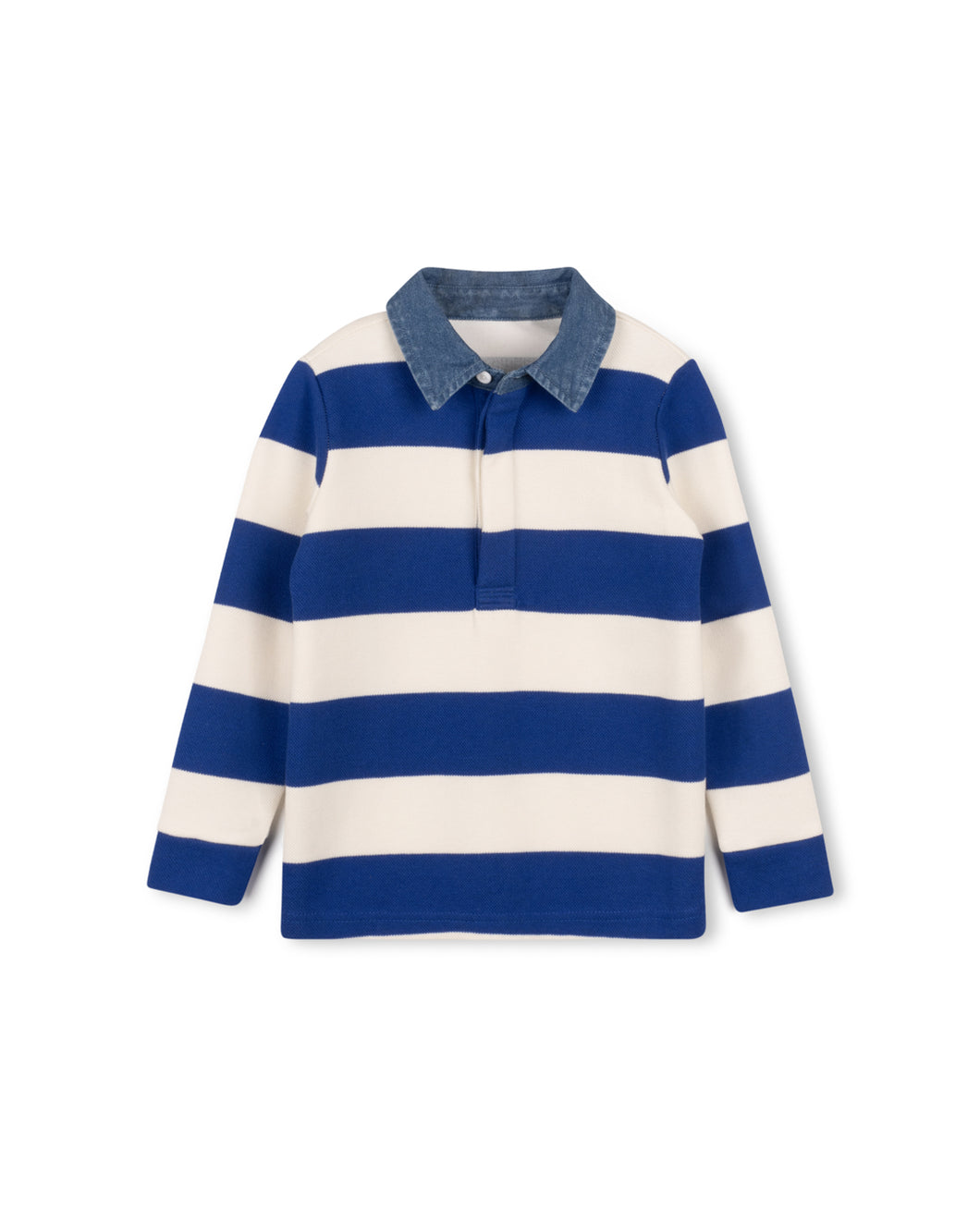Pier denim collar long sleeve striped polo - royal