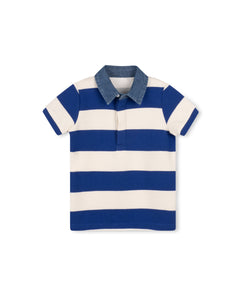 Pier denim collar short sleeve striped polo - royal