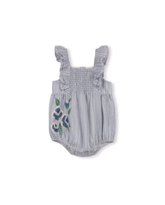Linen stripe girl romper - stripe