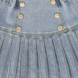 Low cut denim pleated skirt - lt blue denim