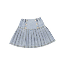 Load image into Gallery viewer, Low cut denim pleated skirt - lt blue denim
