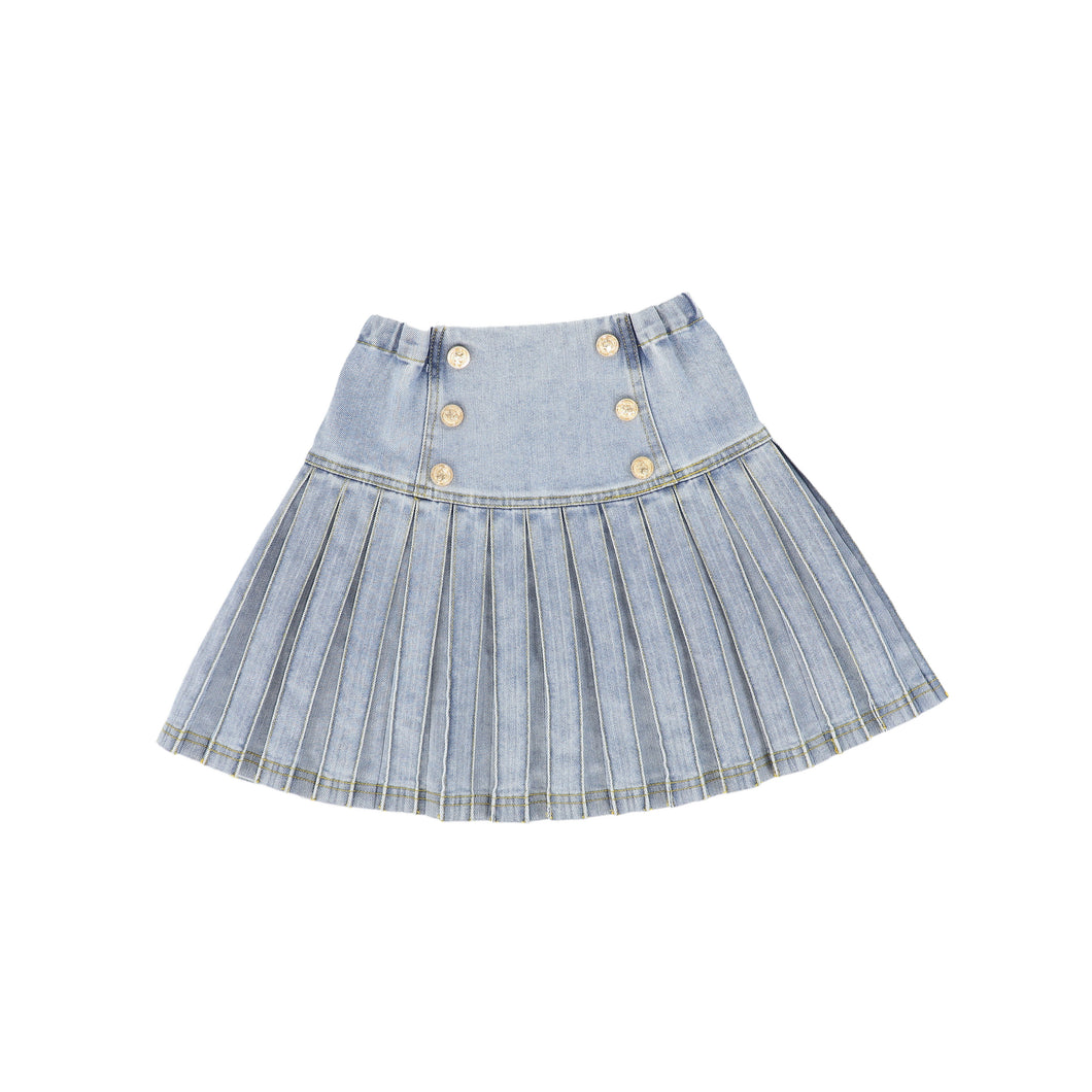 Low cut denim pleated skirt - lt blue denim