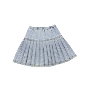 Low cut denim pleated skirt - lt blue denim
