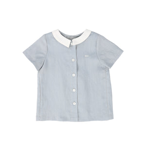 Linen trim collared shirt - Light blue