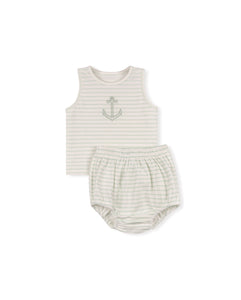 Dice pastel striped anchor tee and bloomers - mint