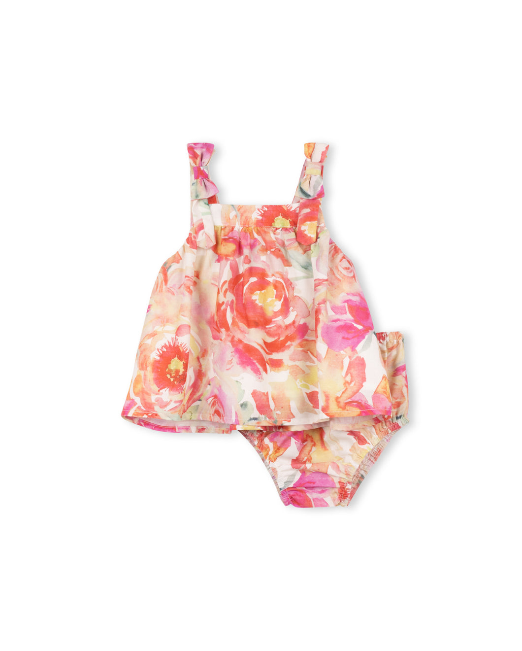 Double bow pleated flair top and bloomers set - Floral