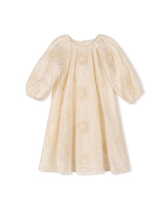 Eyelet and embroidred floral swing dress - Ivory