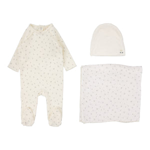 Cherry print layette set - Cream/blue
